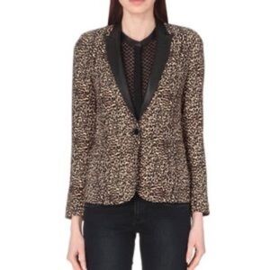 The Kooples Lambskin Leather Trim “Baby Leopard” Blazer